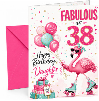 Daughter 38th Birthday Card Fabulous Flamingo on Roller Skates
