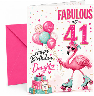 Daughter 41st Birthday Card Fabulous Flamingo on Roller Skates