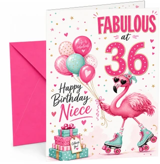 Niece 36th Birthday Card Fabulous Flamingo on Roller Skates