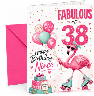 Niece 38th Birthday Card Fabulous Flamingo on Roller Skates