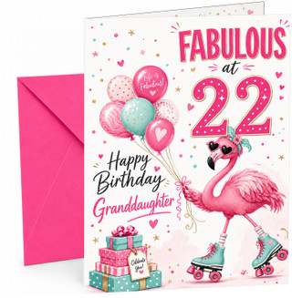 Granddaughter 22nd Birthday Card Flamingo on Roller Skates
