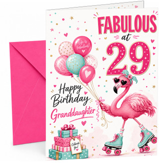 Granddaughter 29th Birthday Card Fabulous Flamingo on Skates