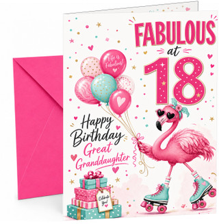 Great Granddaughter 18th Birthday Card Flamingo on Roller