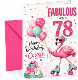 Cousin 78th Birthday Card Fabulous Flamingo on Roller Skates