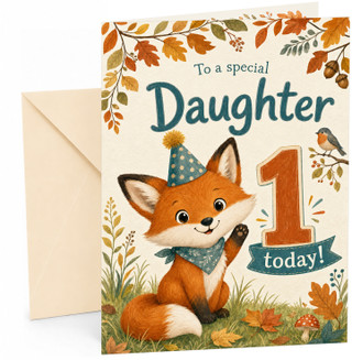 Daughter 1st Birthday Card Cute Fox in Party Hat