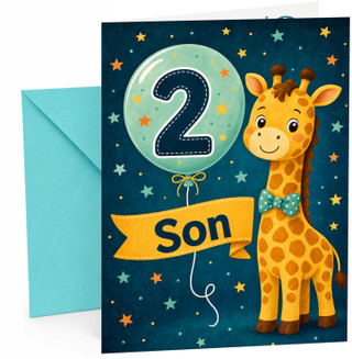 Son 2nd Birthday Card with Giraffe and Number 2 Balloon