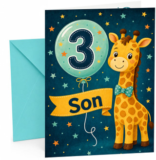 Son 3rd Birthday Card Cute Giraffe with Number 3 Balloon