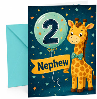 Nephew 2nd Birthday Card Cute Giraffe and Number 2 Balloon