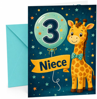 Niece 3rd Birthday Card Cute Giraffe with Number 3 Balloon