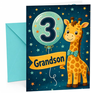 Grandson 3rd Birthday Card Giraffe and Number 3 Balloon