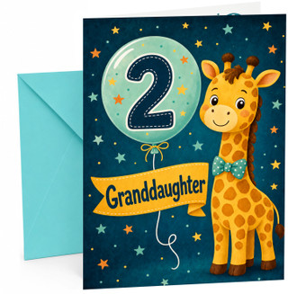 Granddaughter 2nd Birthday Card Giraffe with Number 2 Balloon
