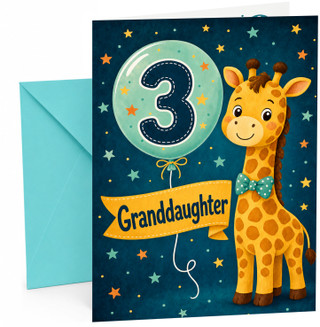 Granddaughter 3rd Birthday Card Giraffe and Number 3 Balloon