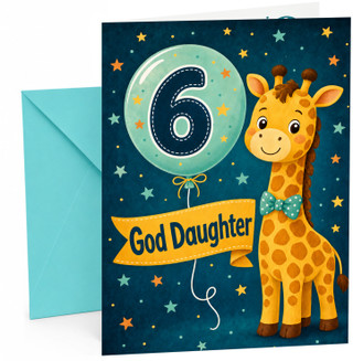 God Daughter 6th Birthday Card Giraffe and Number 6 Balloon