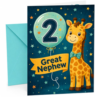 Great Nephew 2nd Birthday Card Giraffe and Number 2 Balloon