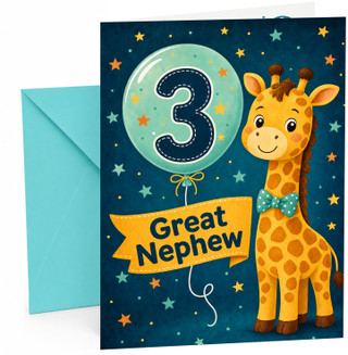 Great Nephew 3rd Birthday Card Giraffe with Number 3 Balloon