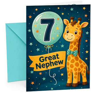 Great Nephew 7th Birthday Card Giraffe and Number 7 Balloon