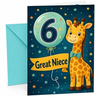 Great Niece 6th Birthday Card Giraffe and Number 6 Balloon