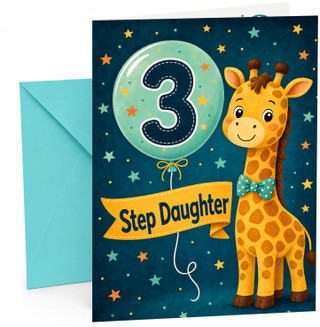 Step Daughter 3rd Birthday Card Giraffe and Number 3 Balloon