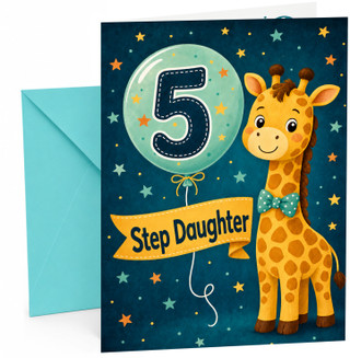 Step Daughter 5th Birthday Card Giraffe and Number 5 Balloon