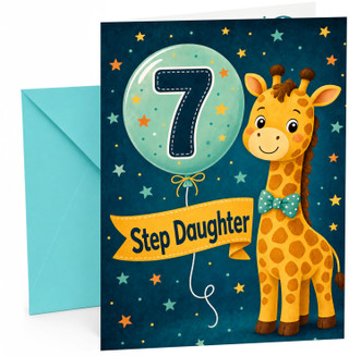 Step Daughter 7th Birthday Card Giraffe with Number 7 Balloon
