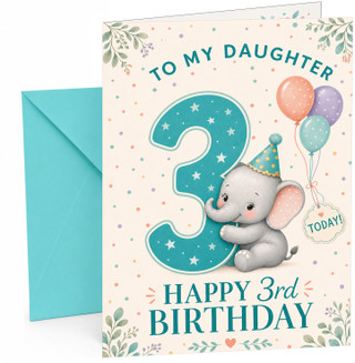 Daughter 3rd Birthday Card Cute Elephant with Big Number 3