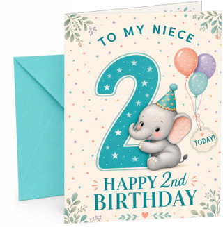 Niece 2nd Birthday Card Cute Elephant with Big Number 2
