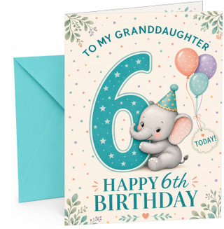 Granddaughter 6th Birthday Card Elephant & Big Starry 6