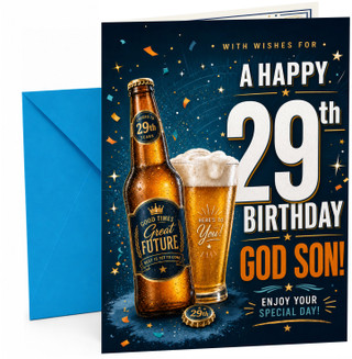 God Son 29th Birthday Card Beer Bottle and Pint Confetti