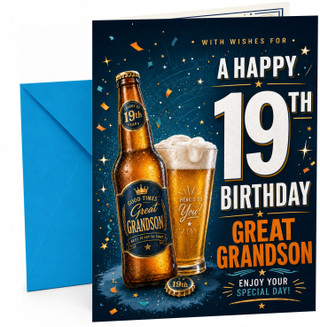 Great Grandson 19th Birthday Card Beer Bottle & Pint Confetti