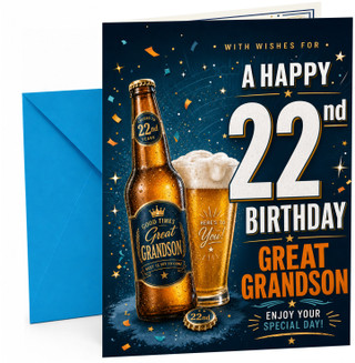 Great Grandson 22nd Birthday Card Beer Bottle Pint Confetti