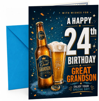 Great Grandson 24th Birthday Card Beer Bottle and Pint Confetti