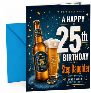 Step Daughter 25th Birthday Card Beer Bottle and Pint Glass