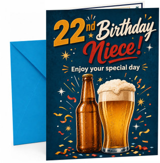 Niece 22nd Birthday Card Beer Bottle and Pint Confetti