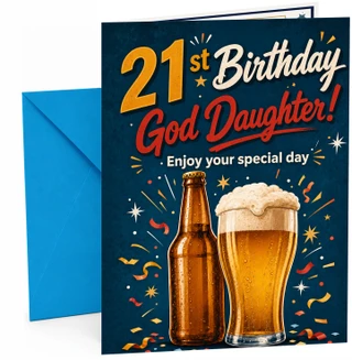 God Daughter 21st Birthday Card Beer Bottle & Pint Confetti