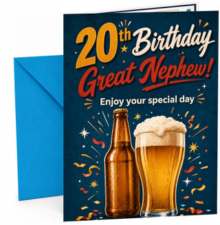 Great Nephew 20th Birthday Card Beer Bottle and Pint Confetti
