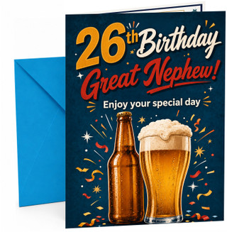 Great Nephew 26th Birthday Card Beer Bottle and Pint Confetti