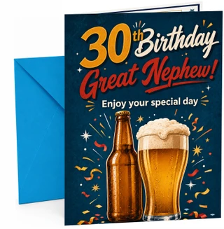 Great Nephew 30th Birthday Card Beer Bottle and Pint Confetti
