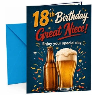 Great Niece 18th Birthday Card Beer Bottle and Pint Confetti