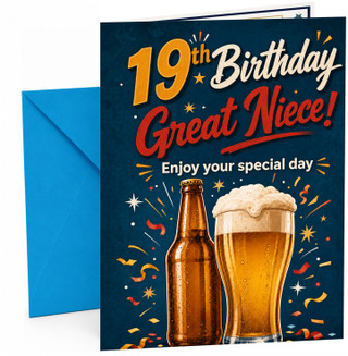 Great Niece 19th Birthday Card Beer Bottle and Pint Confetti
