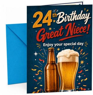 Great Niece 24th Birthday Card Beer Bottle and Pint Confetti