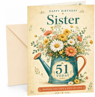 Sister 51st Birthday Card Floral Watering Can