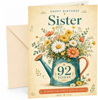 Sister 92nd Birthday Card Floral Watering Can Bouquet