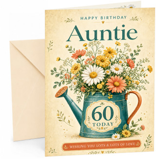 Auntie 60th Birthday Card Watering Can Wildflower Bouquet