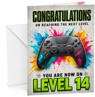 14th Birthday Card Gaming Controller Level 14 Paint Splash