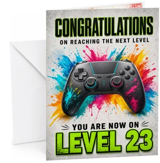 23rd Birthday Card Gaming Controller Level 23 Paint Splash