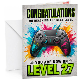 27th Birthday Card Gamer Level 27 Controller Colour Paint