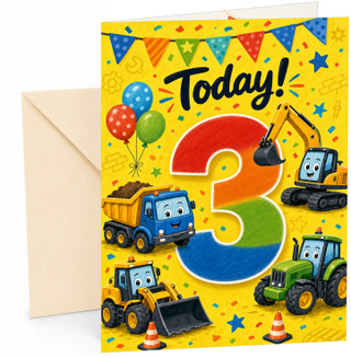 3rd Birthday Card Construction Vehicles Big Number 3