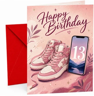 13th Birthday Card Pink Trainers and Phone Number 13