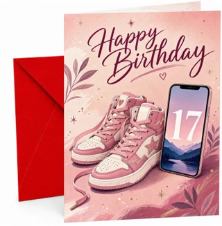 17th Birthday Card Pink Trainers and Phone Number 17