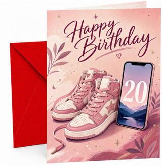 20th Birthday Card Pink Trainers and Smartphone Number 20